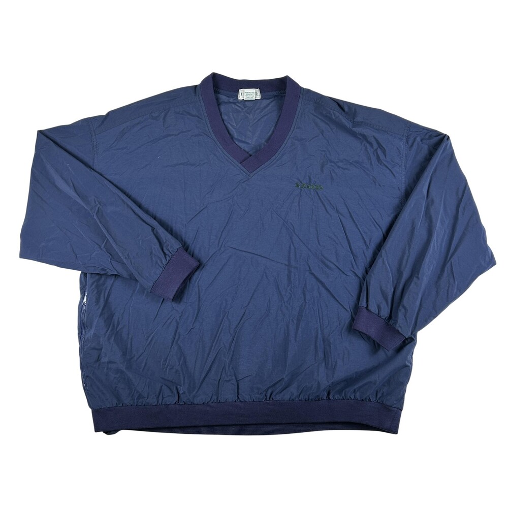 Vintage IZOD Jacket Mens XL Nylon V Neck Pullover Golf Windbreaker Zip Pockets
